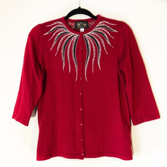 Ugly Christmas Sweater Red Cardigan Tacky Mackie - Picture 2 of 8